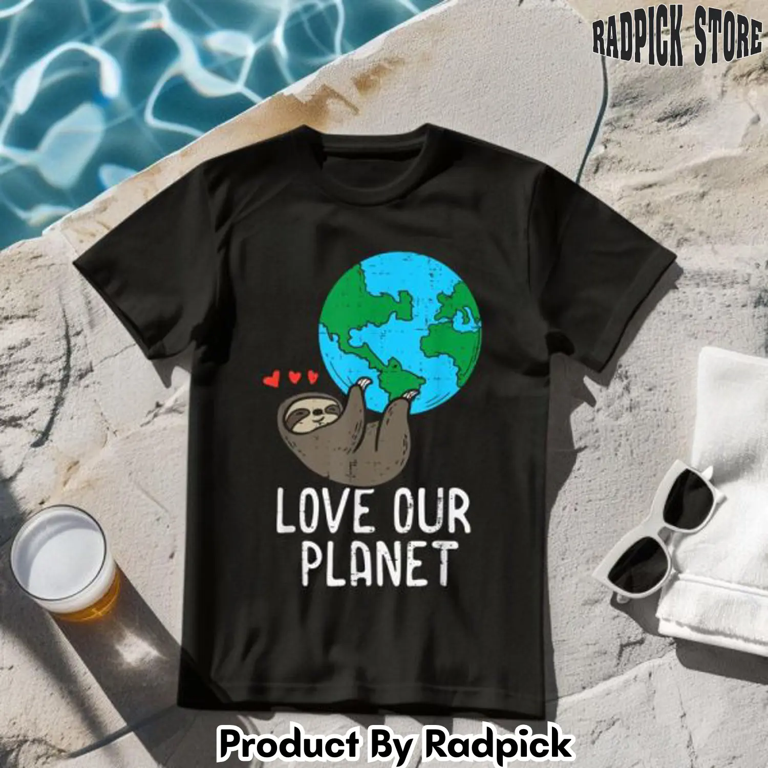 Love our planet sloth hanging earth tshirt rp2641294